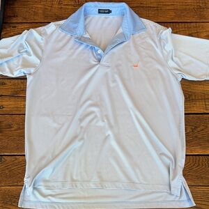 Southern Marsh Light Blue Microstripe Polo with Contrast Collar